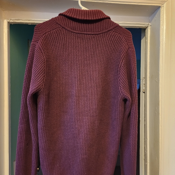 Penguin purple grandpa button-down men's sweater. - Picture 8 of 8